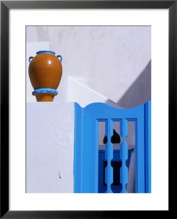 Terracotta Urn, Blue Gate And Whitewashed Walls, Santorini Island, Southern Aegean, Greece by Jan Stromme Pricing Limited Edition Print image