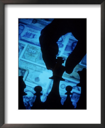 Hand Holding Chess Piece In Front Of Currency by Gary Conner Pricing Limited Edition Print image