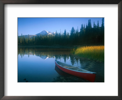 Canoe In Sparks Lake, Broken Top Mountain In Background, Cascade Mountains, Oregon, Usa by Janis Miglavs Pricing Limited Edition Print image