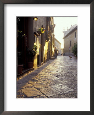 Man And Dog On Narrow Street, Volterra, Tuscany, Italy by John & Lisa Merrill Pricing Limited Edition Print image