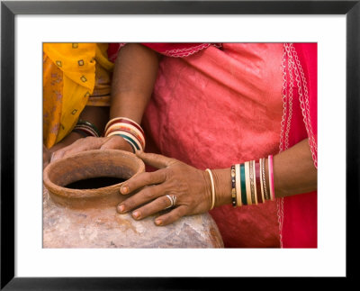 Woman's Hands On A Pottery Jug For Carrying Water, Thar Desert, Jaisalmer, Rajasthan, India by Philip Kramer Pricing Limited Edition Print image