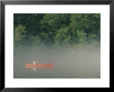 Man Paddling Canoe In Mist, Roanoke River, North Carolina by Skip Brown Pricing Limited Edition Print image