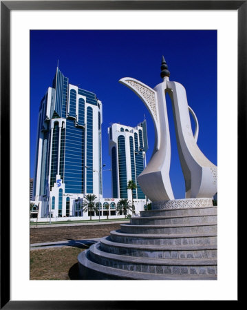 Twin Towers And Teapot Sculpture At Eastern End Of The Corniche, Doha, Ad Dawhah, Qatar by Mark Daffey Pricing Limited Edition Print image