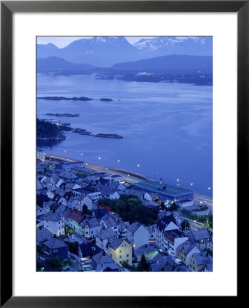 Harbor And Mountains At Night, Alesund, Norway by Walter Bibikow Pricing Limited Edition Print image