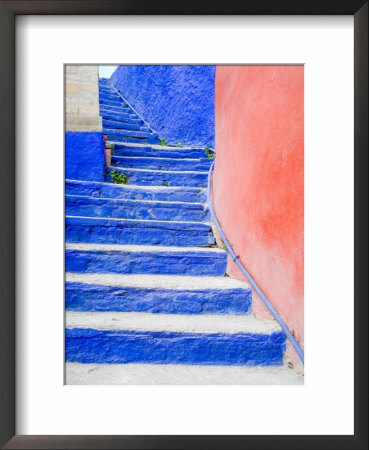 Blue Stairs Leading To Restaurant, Guanajuato, Mexico by Julie Eggers Pricing Limited Edition Print image