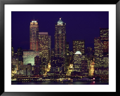 Night, Seattle Skyline, City Light Reflection, Wa by Jim Corwin Pricing Limited Edition Print image