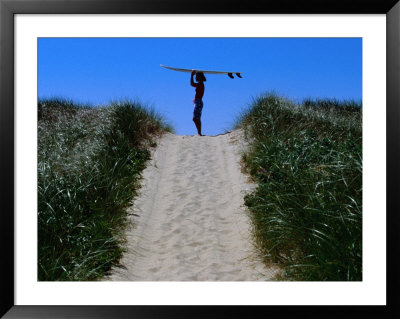 Surfer Carrying Board On Dunes At Long Point, Martha's Vineyard, Massachusetts, Usa by Lou Jones Pricing Limited Edition Print image