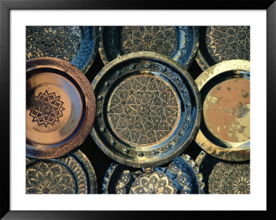 Close-Up Of Copper Trays For Sale, Morocco, Africa by Ken Gillham Pricing Limited Edition Print image