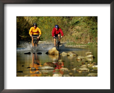 Mountain Bikers Enter A Rocky Stream by Barry Tessman Pricing Limited Edition Print image