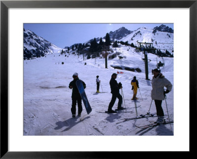 People With Skis And Snowboards At The Bottom Of A Run, Shymbulak, Kazakhstan by Simon Richmond Pricing Limited Edition Print image
