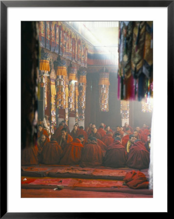 Monks Inside The Main Prayer Hall, Drepung Buddhist Monastery, Lhasa, Tibet, China by Tony Waltham Pricing Limited Edition Print image