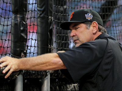 Texas Rangers V. San Francisco Giants, Game 5:  Manager Bruce Bochy Of The San Francisco Giants by Doug Pensinger Pricing Limited Edition Print image