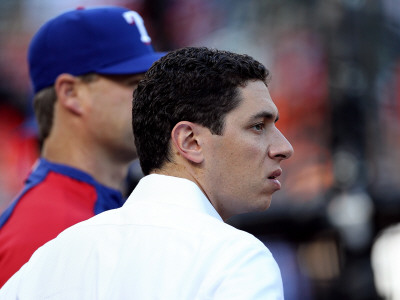 Texas Rangers V. San Francisco Giants, Game 5:  General Manager Jon Daniels Of The Texas Rangers by Ronald Martinez Pricing Limited Edition Print image