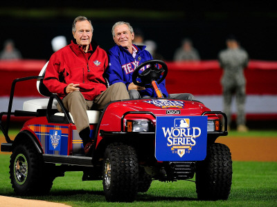 San Francisco Giants V Texas Rangers, Game 4: George H.W. Bush,George W. Bush by Pool Pricing Limited Edition Print image