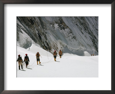 Roped Together, Mount Everest Expedition Members Trek Across A Snowfield by Barry Bishop Pricing Limited Edition Print image