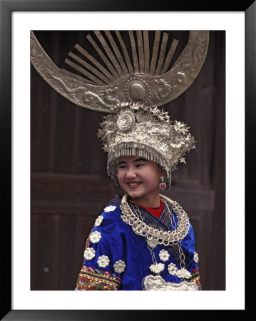 Miao Girl In Traditional Silver Hairdress And Costume, China by Keren Su Pricing Limited Edition Print image