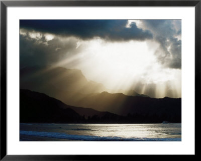 Sun Shining Through Clouds With Mountain Backdrop, Hanalei Beach, Po-Ipu, U.S.A. by Levesque Kevin Pricing Limited Edition Print image
