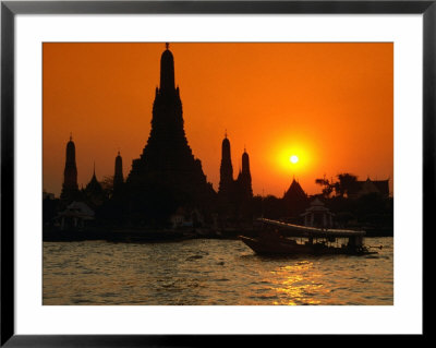 Sunset Over Temple Of Dawn (Wat Arun) On River Mae Nam Chao Phraya, Bangkok, Thailand by John Elk Iii Pricing Limited Edition Print image