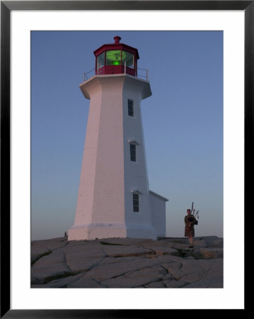 Bagpipe Player Outside Lighthhouse, Nova Scotia by Keith Levit Pricing Limited Edition Print image