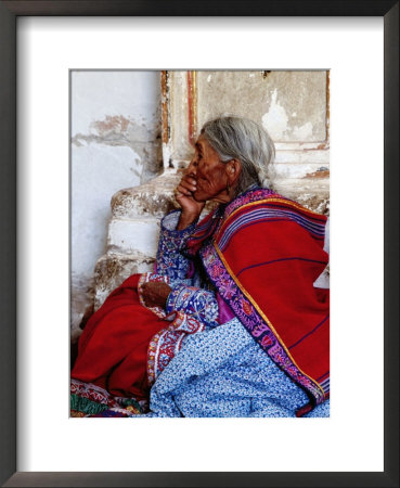 Profile Of Woman In Traditional Embroidered Dress At Mass, Yanque, Peru by Jeffrey Becom Pricing Limited Edition Print image