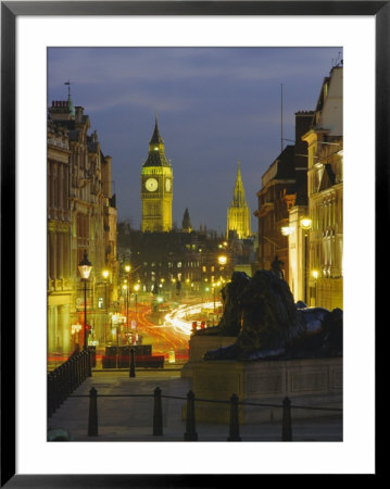Evening View From Trafalgar Square Down Whitehall With Big Ben In The Background, London, England by Roy Rainford Pricing Limited Edition Print image