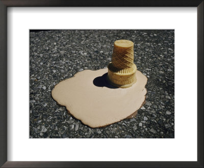 An Upside-Down Chocolate Ice Cream Cone Melts Into A Brown Puddle On A Hot Parking Lot by Stephen St. John Pricing Limited Edition Print image