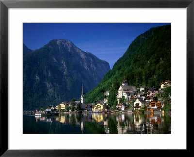 Village With Mountains And Lake, Hallstatt, Salzkammergut, Austria by Steve Vidler Pricing Limited Edition Print image