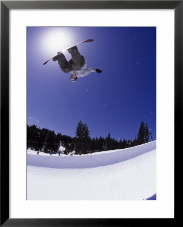 Airborne Snowboarder In Half Pipe Position by Kurt Olesek Pricing Limited Edition Print image