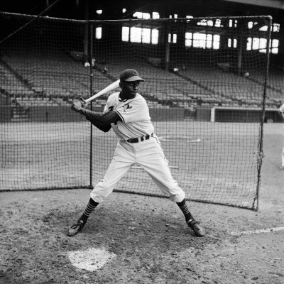 Cleveland Indians Pitcher Satchel Paige Taking Batting Practice by George Silk Pricing Limited Edition Print image