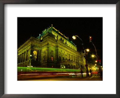 Tram Passing Neo-Renaissance National Theatre At Night, Blur, Prague, Czech Republic by Richard Nebesky Pricing Limited Edition Print image