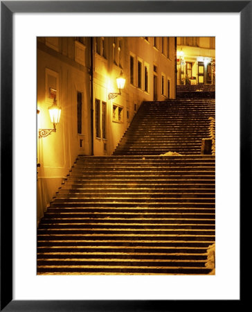 Snow Covered Radnicke Steps In Mala Strana Suburb At Night, Prague, Czech Republic, Europe by Richard Nebesky Pricing Limited Edition Print image
