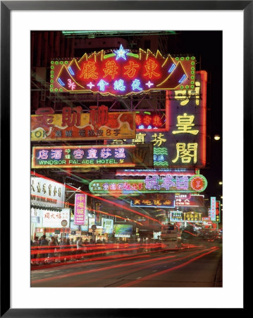 Neon Lights At Night On Nathan Road, Tsim Sha Tsui, Kowloon, Hong Kong, China, Asia by Gavin Hellier Pricing Limited Edition Print image