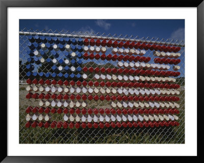 A Makeshift American Flag Of Plastic Cups Decorates A Fence by Stephen St. John Pricing Limited Edition Print image