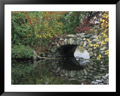 Trees By Pond And Stone Bridge At Hecksher Museum, Long Island, New York, Usa by John & Lisa Merrill Pricing Limited Edition Print image