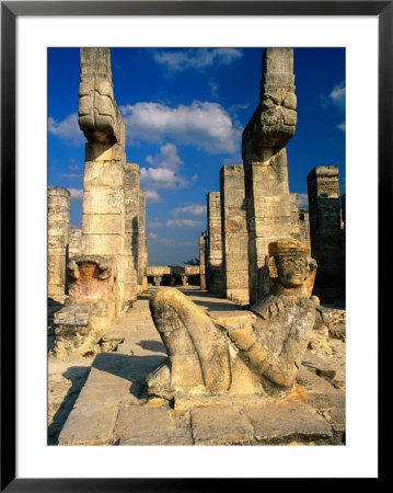 Chac Mool With Serpent Columns, Portico Of Temple Of The Warriors, Chichen Itza, Yucatan, Mexico by Barnett Ross Pricing Limited Edition Print image