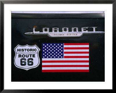 Badge And Stickers (Route 66 And American Flag) On Dodge Police Car, Oklahoma City, Usa by Witold Skrypczak Pricing Limited Edition Print image