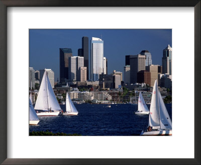 Sailboats And Skyline, Lake Union, Seattle, Wa by Jim Corwin Pricing Limited Edition Print image