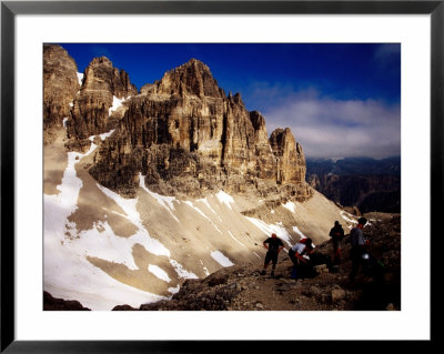 Hikers Resting At Bamberger Saddle, Gruppo Sella, Dolomites, Italy by Witold Skrypczak Pricing Limited Edition Print image