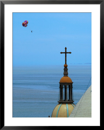 Parasail Flies Over Bahia Banderas In Front Of Templo De Guadalupe, Puerto Vallarta, Mexico by Anthony Plummer Pricing Limited Edition Print image
