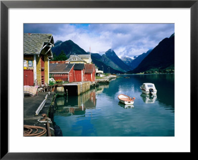 Quayside Buildings And Boats On Fjord, Fjaerland, Norway by Cornwallis Graeme Pricing Limited Edition Print image