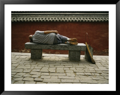 Worker Sleeps On A Stone Bench by Eightfish Pricing Limited Edition Print image