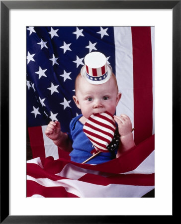 Baby Wearing Red, White And Blue Hat Withamerican Flag by John Telford Pricing Limited Edition Print image