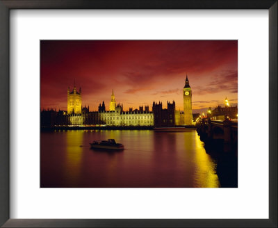 The River Thames And Houses Of Parliament At Night, London, England, Uk by Roy Rainford Pricing Limited Edition Print image