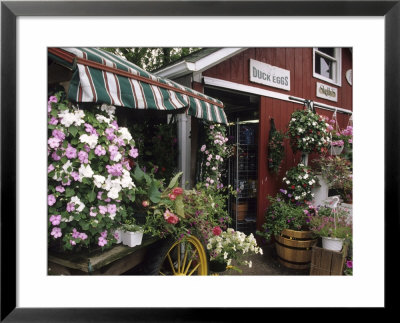 Farm Stand In Red Barn With Flowers, Long Island, New York, Usa by John & Lisa Merrill Pricing Limited Edition Print image