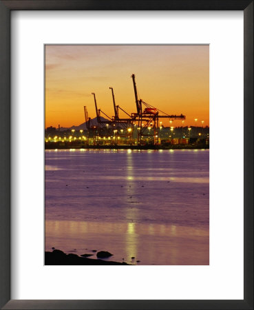 Cranes Unloading Cargo At Burrard Inlet At Dawn, Vancouver, Canada by Ryan Fox Pricing Limited Edition Print image