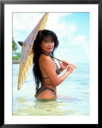 Woman In Bikini Holding Parasol by Rob Garbarini Pricing Limited Edition Print image