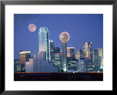 Moon And Illuminated Skyline Of Dallas, Tx by Michael Howell Pricing Limited Edition Print image