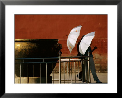 Two Young Women With Umbrellas Standing Beside Water Urn, Forbidden City, Beijing, China by Bruce Yuan-Yue Bi Pricing Limited Edition Print image