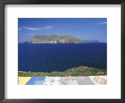 Island Seen From Volcano Above A Tiled Wall, Sicily, Italy by Michele Molinari Pricing Limited Edition Print image