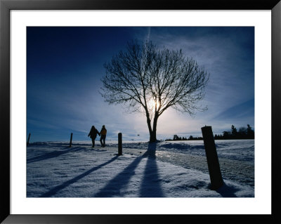 Couple Hiking On A Path With Winter Sun, Zurich, Switzerland by Martin Moos Pricing Limited Edition Print image